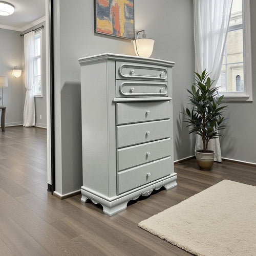 Auri Kids Tall Dresser Chest with 6 Drawers, Scalloped Base, Gray