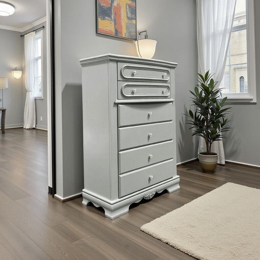 Auri Kids Tall Dresser Chest with 6 Drawers, Scalloped Base, Gray