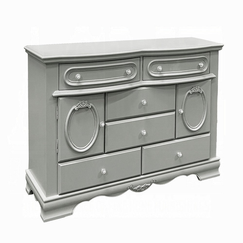 Auri Kids Wide Dresser Chest with 6 Drawers, Scalloped Base, Gray Wood