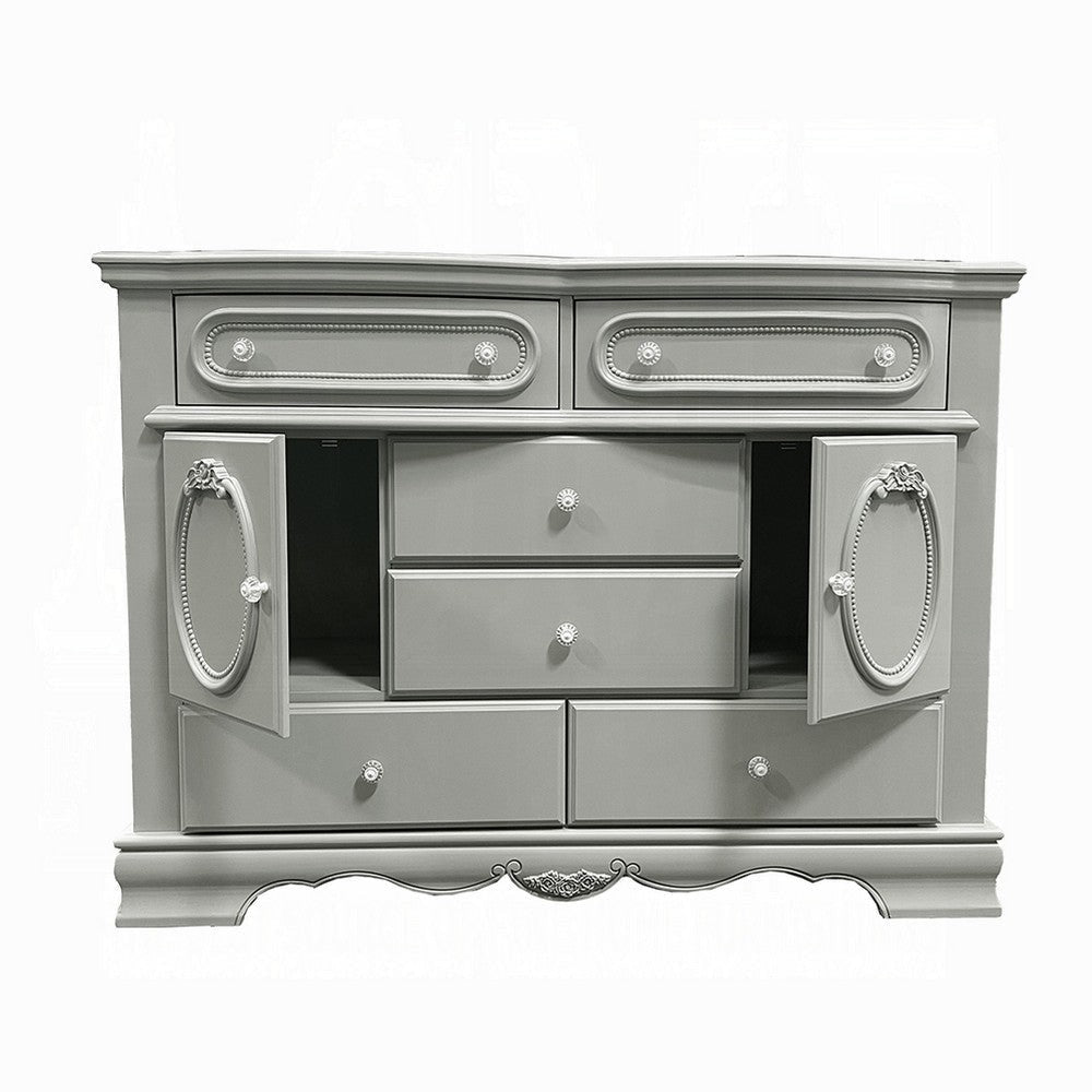 Auri Kids Wide Dresser Chest with 6 Drawers Scalloped Base Gray Wood BM324682