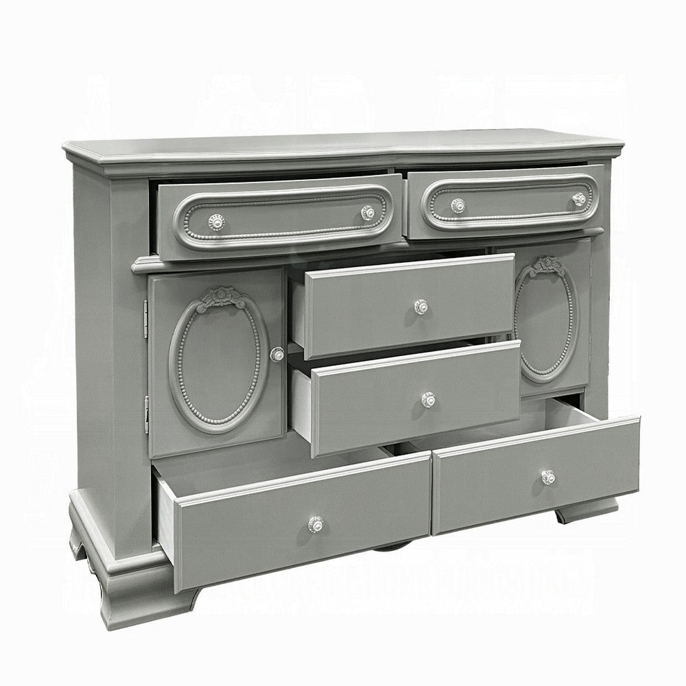 Auri Kids Wide Dresser Chest with 6 Drawers Scalloped Base Gray Wood BM324682