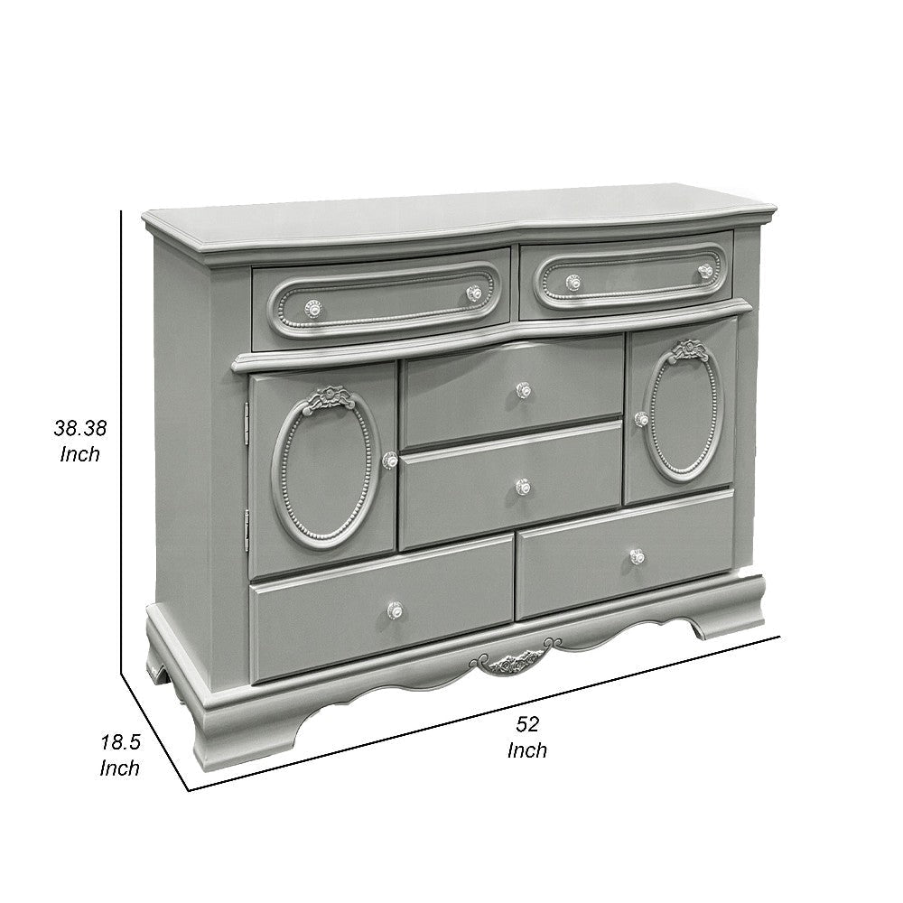 Auri Kids Wide Dresser Chest with 6 Drawers Scalloped Base Gray Wood BM324682