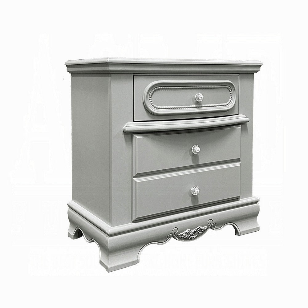 Auri Kids Nightstand, 3 Drawers and Scalloped Base 27" Gray Wood Frame