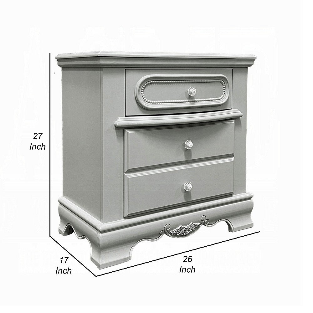 Auri Kids Nightstand 3 Drawers and Scalloped Base 27’’ Gray Wood Frame BM324683