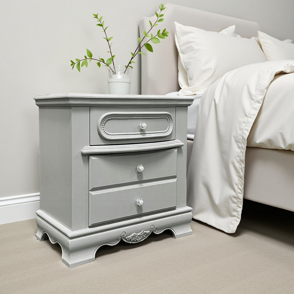 Auri Kids Nightstand, 3 Drawers and Scalloped Base 27" Gray Wood Frame