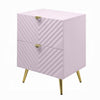 Tyra Nightstand, Geometric 2 Drawers, Gold Metal Legs, 25" Pink Wood