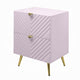 Tyra Nightstand, Geometric 2 Drawers, Gold Metal Legs, 25" Pink Wood