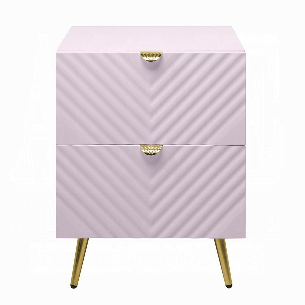 Tyra Nightstand Geometric 2 Drawers Gold Metal Legs 25’’ Pink Wood BM324684