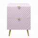 Tyra Nightstand Geometric 2 Drawers Gold Metal Legs 25’’ Pink Wood BM324684