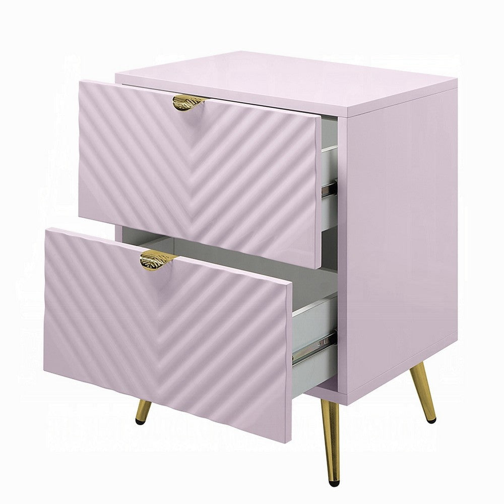 Tyra Nightstand Geometric 2 Drawers Gold Metal Legs 25’’ Pink Wood BM324684