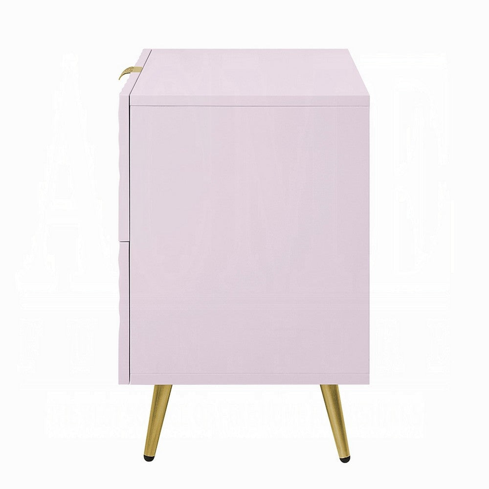 Tyra Nightstand Geometric 2 Drawers Gold Metal Legs 25’’ Pink Wood BM324684