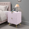 Tyra Nightstand, Geometric 2 Drawers, Gold Metal Legs, 25" Pink Wood
