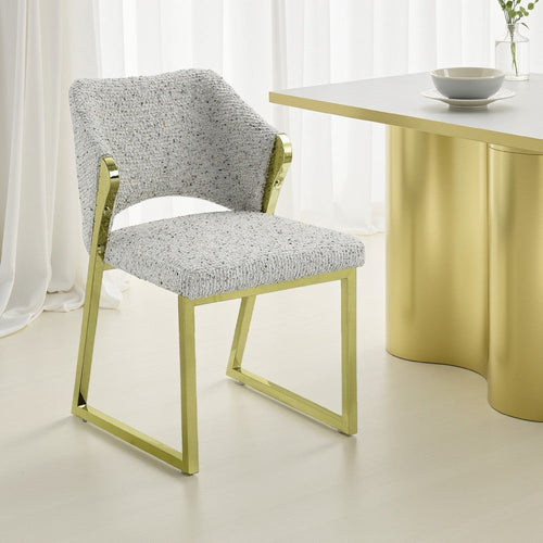 Side Dining Chair, Gold Stainless Steel, Gray Soft Teddy Sherpa