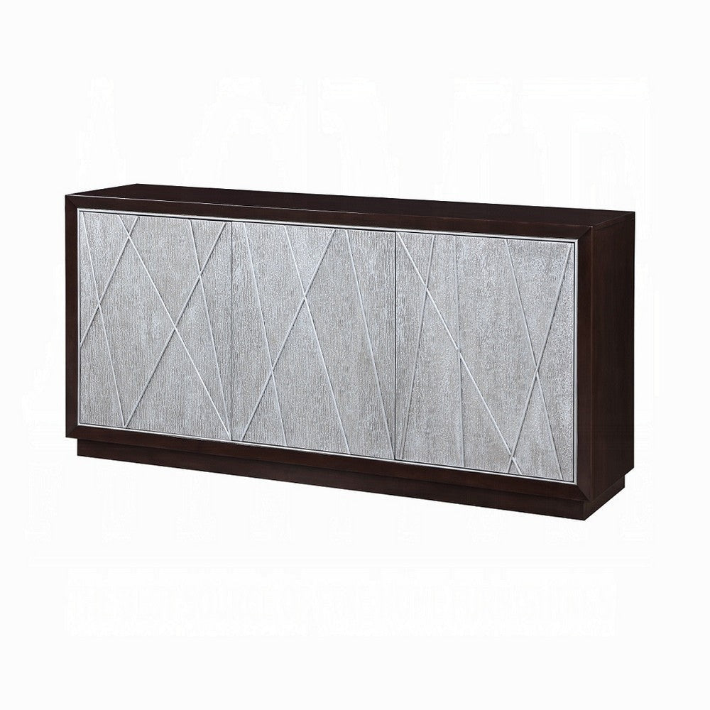 Sideboard Console Cabinet, Silver Metal Touch Open Door, 68 Inch Brown