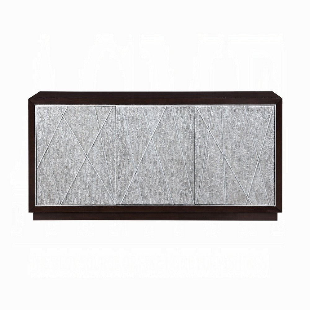 Sideboard Console Cabinet Silver Metal Touch Open Door 68 Inch Brown BM324686