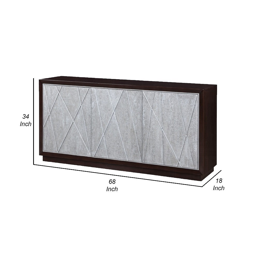 Sideboard Console Cabinet Silver Metal Touch Open Door 68 Inch Brown BM324686