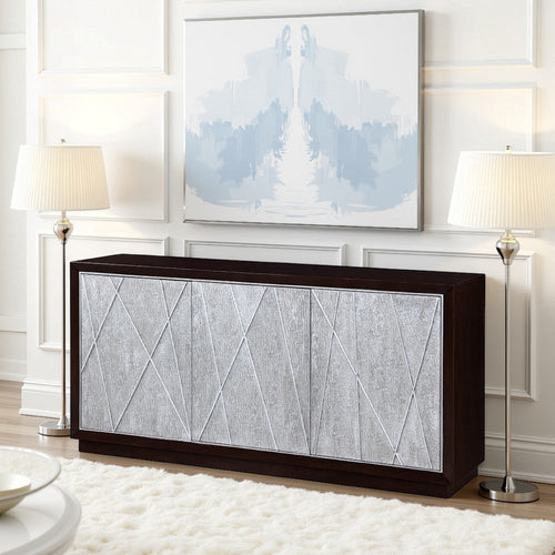 Sideboard Console Cabinet, Silver Metal Touch Open Door, 68 Inch Brown