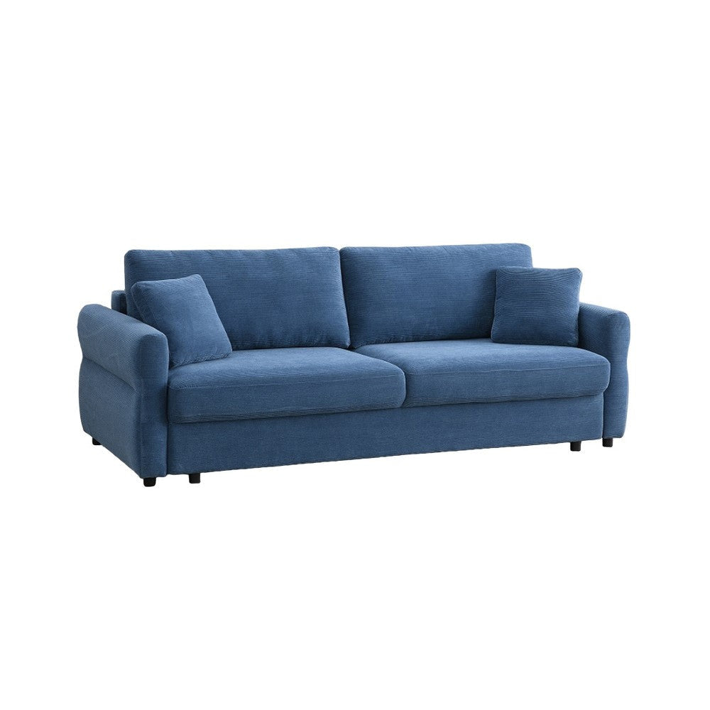 Sofa with Queen Size Pull Out Sleeper, 92" Wood Frame, Blue Fabric