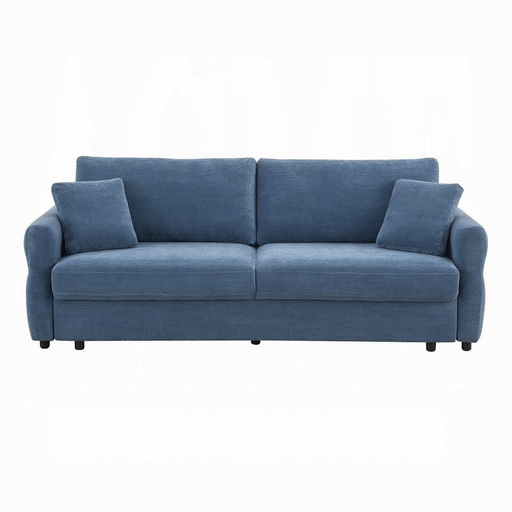 Sofa with Queen Size Pull Out Sleeper 92’’ Wood Frame Blue Fabric BM324687