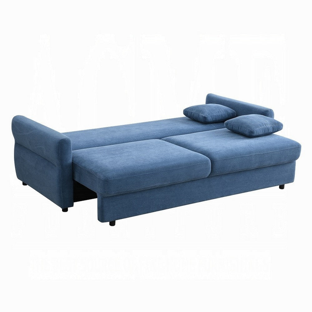 Sofa with Queen Size Pull Out Sleeper 92’’ Wood Frame Blue Fabric BM324687