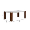 Dining Table 72 Inch White Rectangular Faux Marble Top Brown Wood BM324688