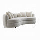 105" Curve Sofa with 6 Feather Accent Pillows, Beige Boucle
