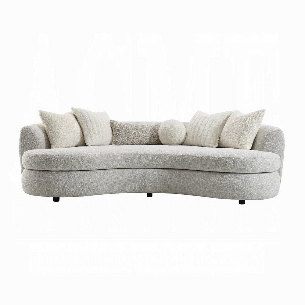 105’’ Curve Sofa with 6 Feather Accent Pillows Beige Boucle BM324689