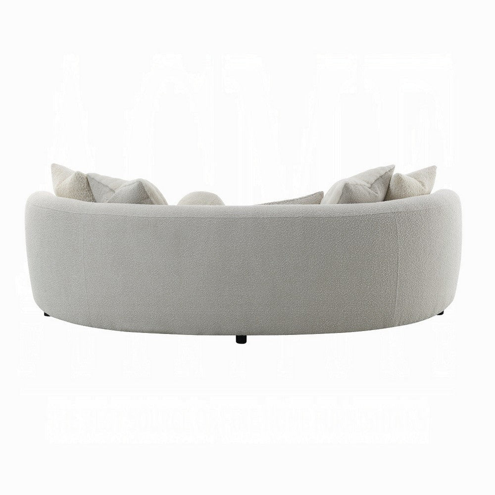 105’’ Curve Sofa with 6 Feather Accent Pillows Beige Boucle BM324689