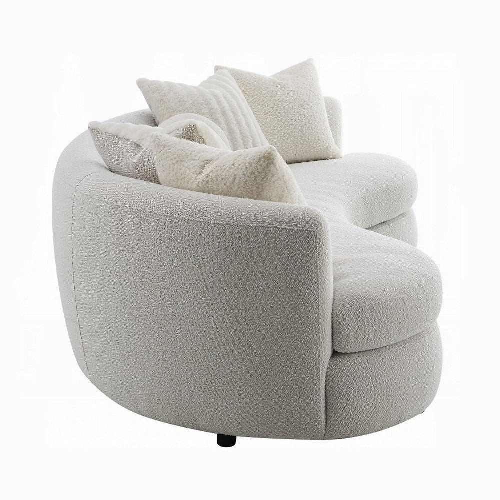 105’’ Curve Sofa with 6 Feather Accent Pillows Beige Boucle BM324689
