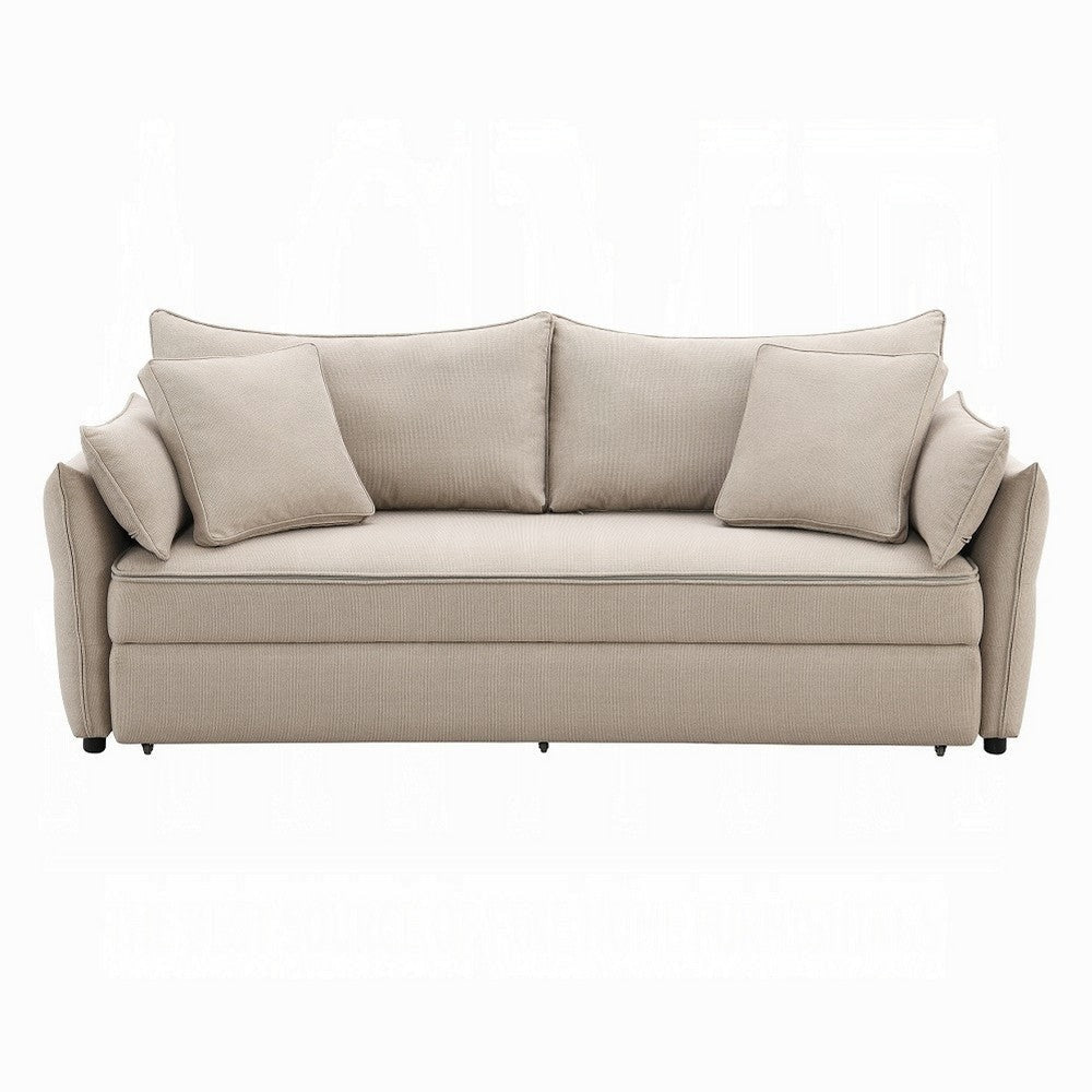 Leif Sofa with Full Size Pull Out Sleeper Bed 87’’ Wood Beige Fabric BM324690