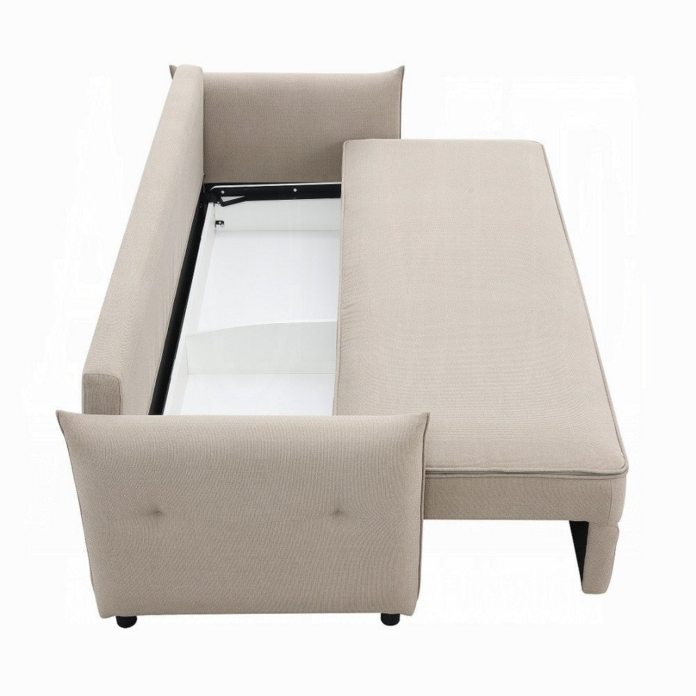 Leif Sofa with Full Size Pull Out Sleeper Bed 87’’ Wood Beige Fabric BM324690