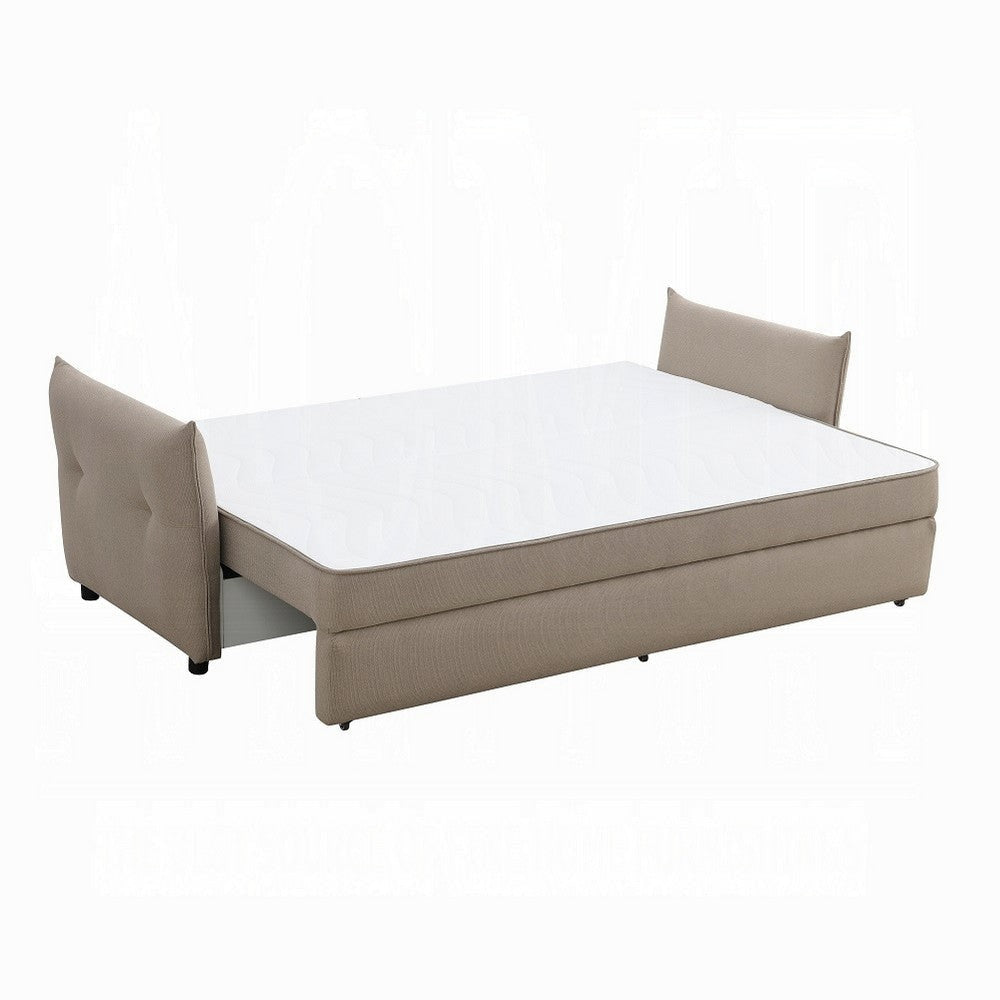 Leif Sofa with Full Size Pull Out Sleeper Bed 87’’ Wood Beige Fabric BM324690