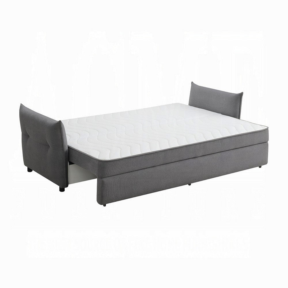 Leif Sofa with Full Size Pull Out Sleeper Bed 87’’ Wood Gray Fabric BM324691