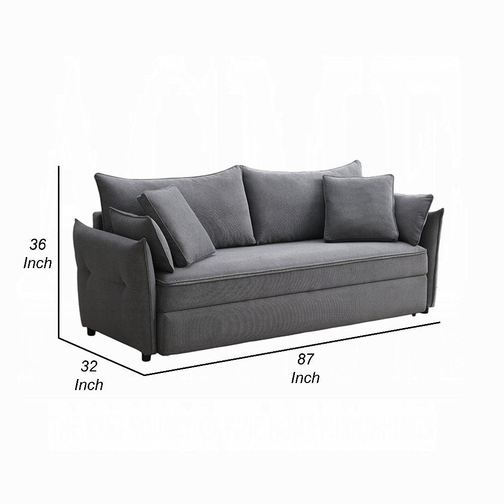Leif Sofa with Full Size Pull Out Sleeper Bed 87’’ Wood Gray Fabric BM324691