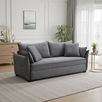 Leif Sofa with Full Size Pull Out Sleeper Bed, 87" Wood, Gray Fabric