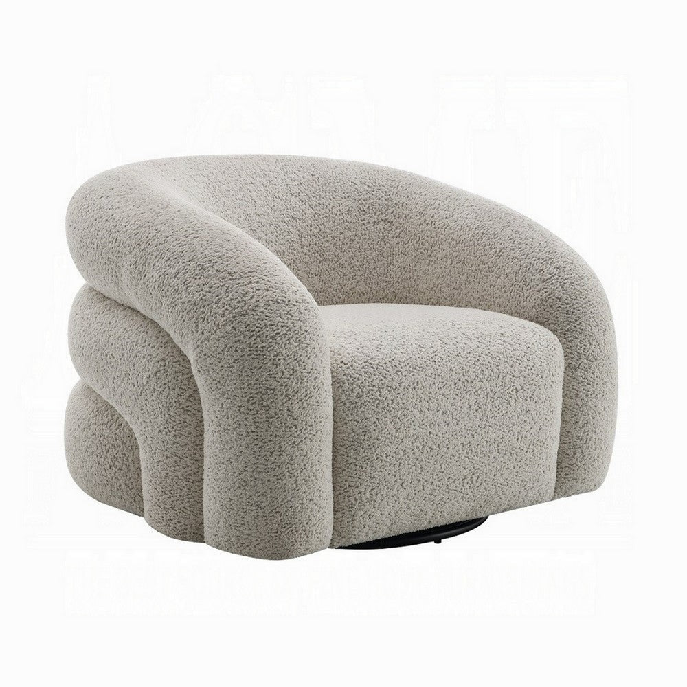 Swivel Accent Chair Cloudlike Curved Design Metal Base Gray Boucle BM324692