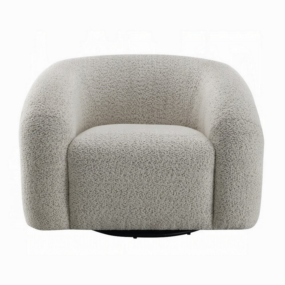 Swivel Accent Chair Cloudlike Curved Design Metal Base Gray Boucle BM324692