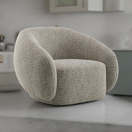Keanu Swivel Accent Chair, Plush Round Cloudlike Design, Brown Boucle
