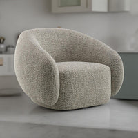 Keanu Swivel Accent Chair, Plush Round Cloudlike Design, Brown Boucle