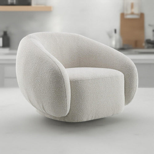 Keanu Swivel Accent Chair, Plush Round Cloudlike Design, Beige Boucle