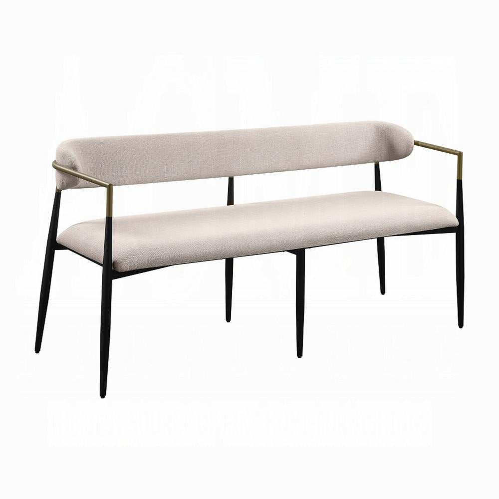 Vonn Dining Bench, Modern 62 Inch Black Metal Frame, Beige Fabric Back