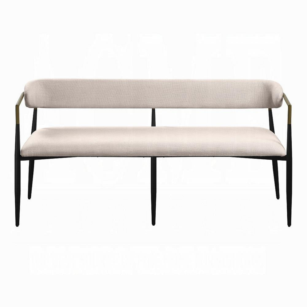 Vonn Dining Bench Modern 62 Inch Black Metal Frame Beige Fabric Back BM324695