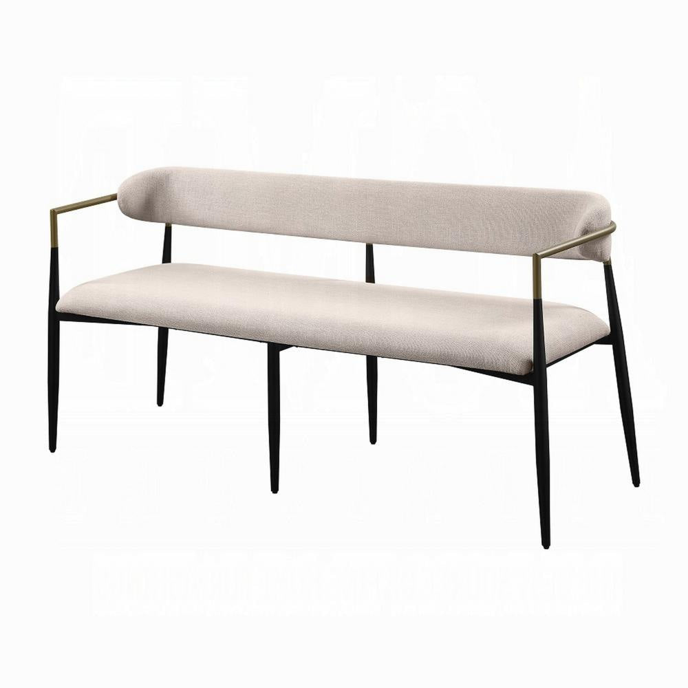 Vonn Dining Bench Modern 62 Inch Black Metal Frame Beige Fabric Back BM324695