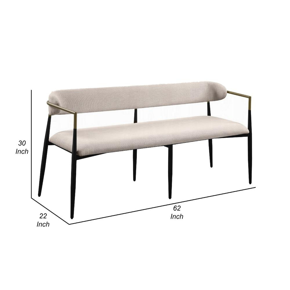 Vonn Dining Bench Modern 62 Inch Black Metal Frame Beige Fabric Back BM324695