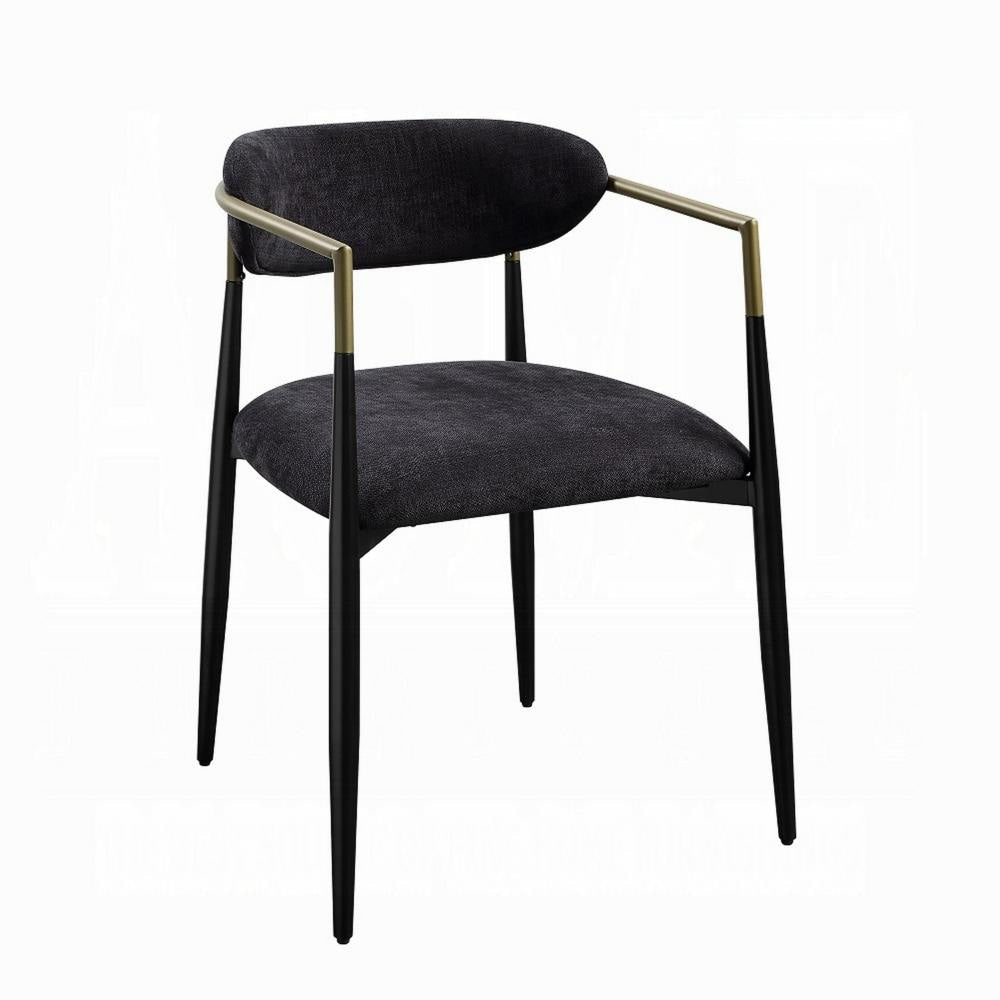 Vonn Dining Side Chair Set of 2, Black Gold Metal, Black Fabric