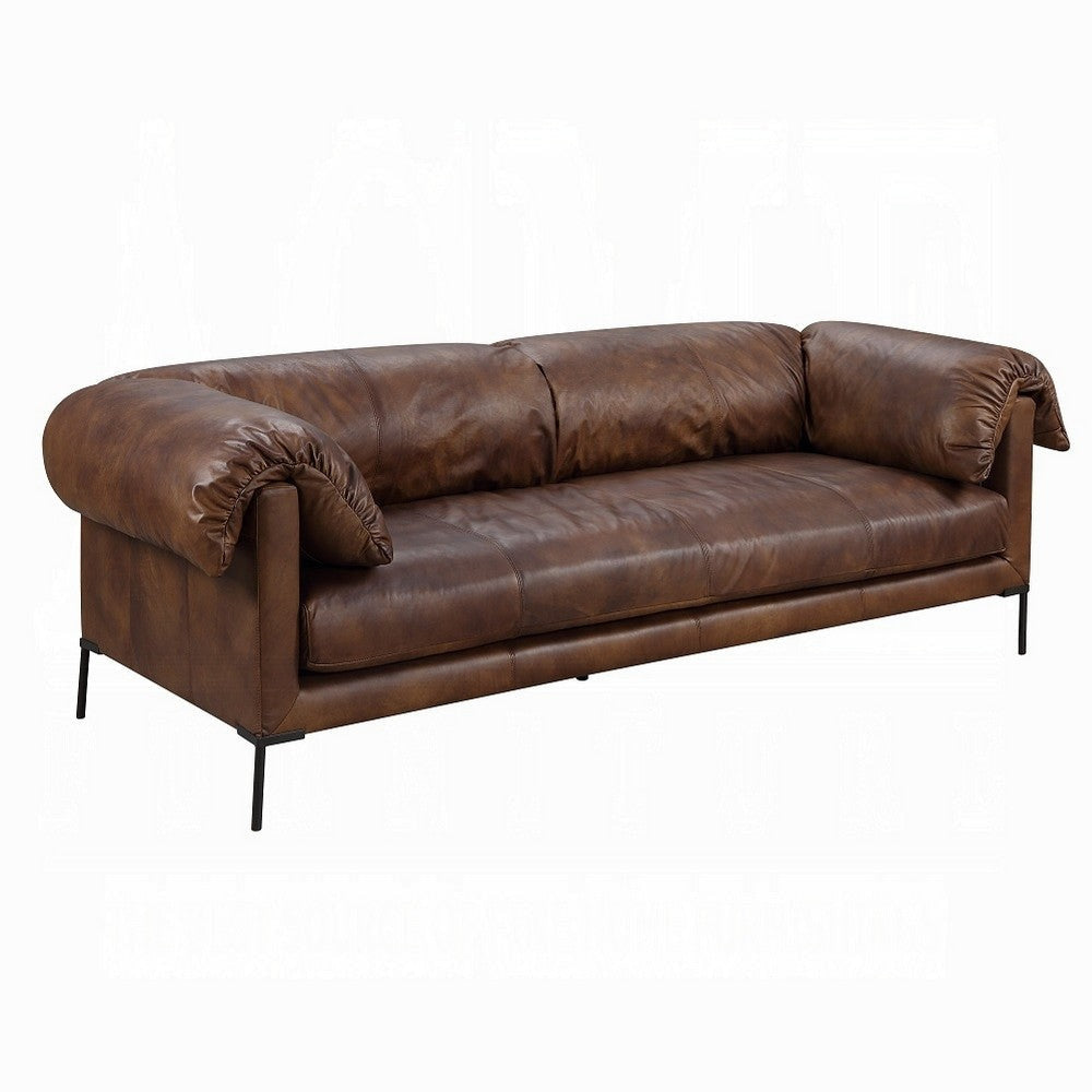 Sofa, Classic 96", Black Metal Legs, Mocha Brown Top Grain Leather