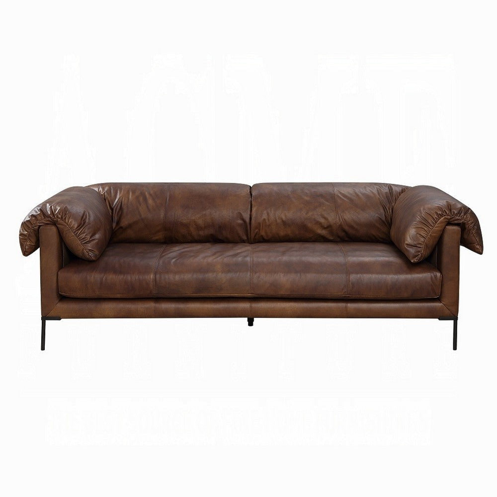 Sofa Classic 96’’ Black Metal Legs Mocha Brown Top Grain Leather BM324699