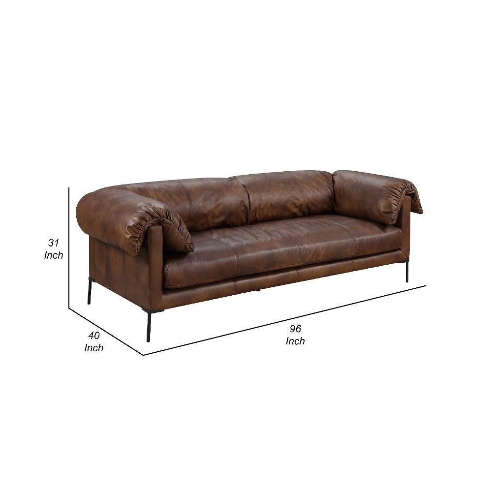 Sofa Classic 96’’ Black Metal Legs Mocha Brown Top Grain Leather BM324699