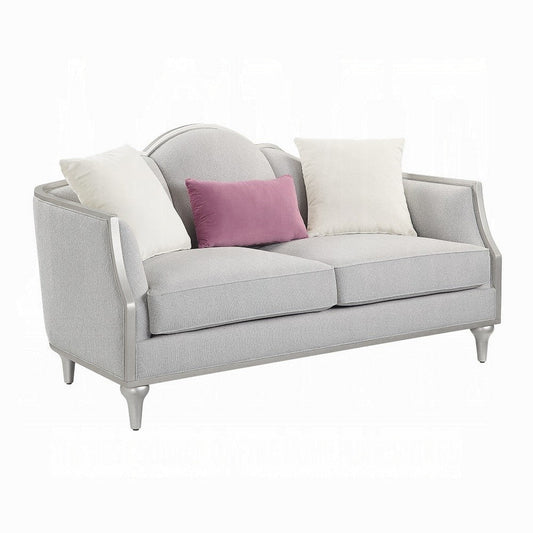 Kyna Loveseat, 3 Pillows, 66" Champagne Wood Frame and Beige Linen