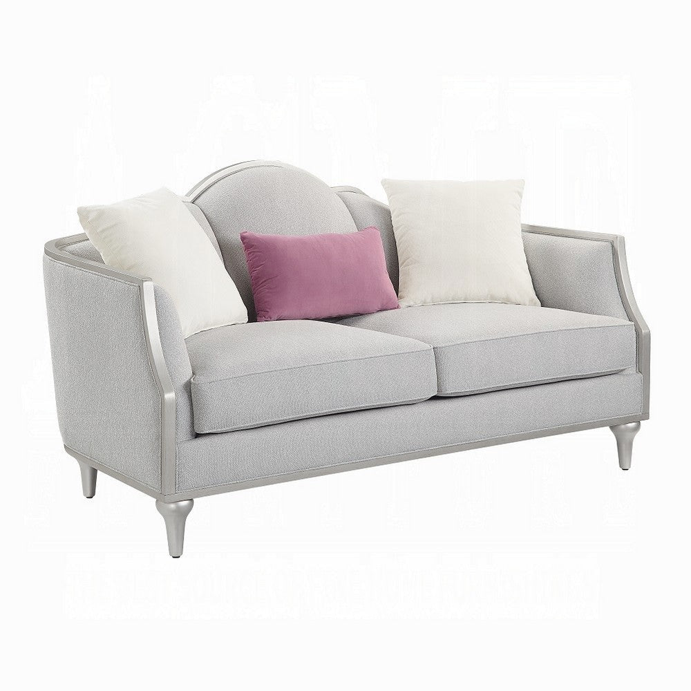 Kyna Loveseat, 3 Pillows, 66" Champagne Wood Frame and Beige Linen